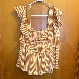 SHEIN Orange and White Striped Ruffle Blouse